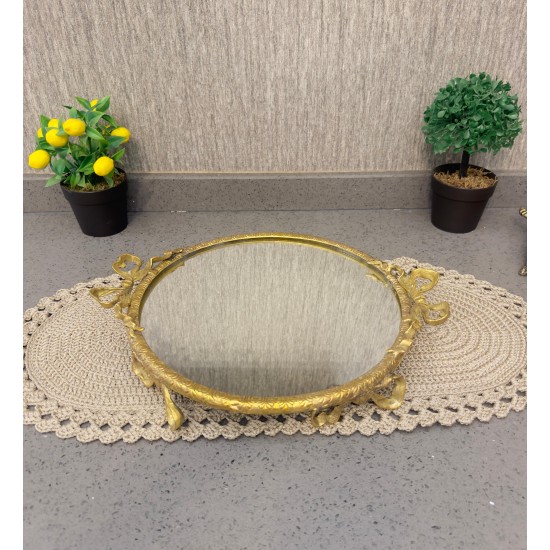 Pirinç Döküm Yuvarlak Büyük Boy Fiyonk Tepsi 