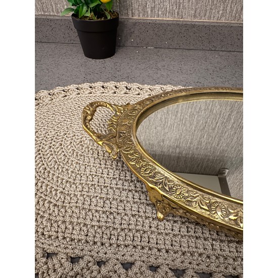 Pirinç Döküm İşlemeli Sunum Tepsi 