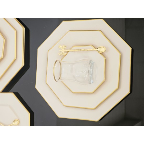 Gold Krem 6 Kişilik 31 Parça Pasta Çay Servis İkram Takımı